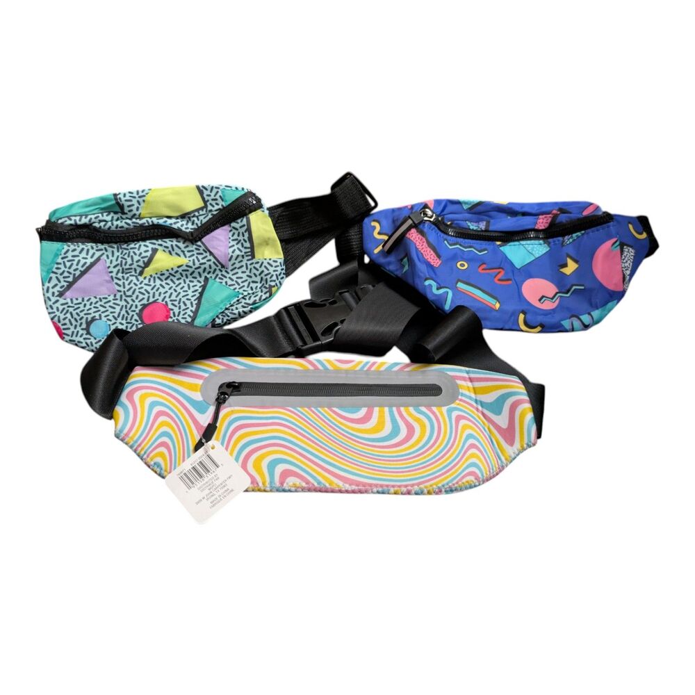 3pc Fanny Pack Bundle | Retro 90s Waist Bags | Festival Travel Belt Bags